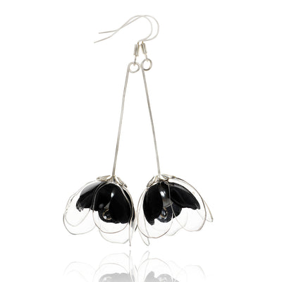 Clear & Black Double-flower Drop Earrings Earrings Upcycle with Jing 