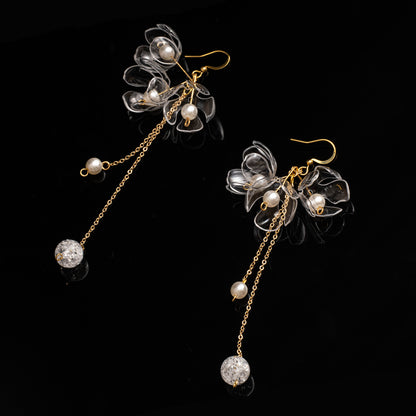 Clear triple flower drop earrings