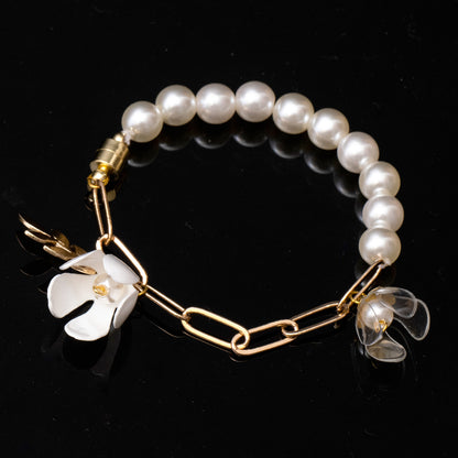 Floral Pearl Bracelet - Blanc