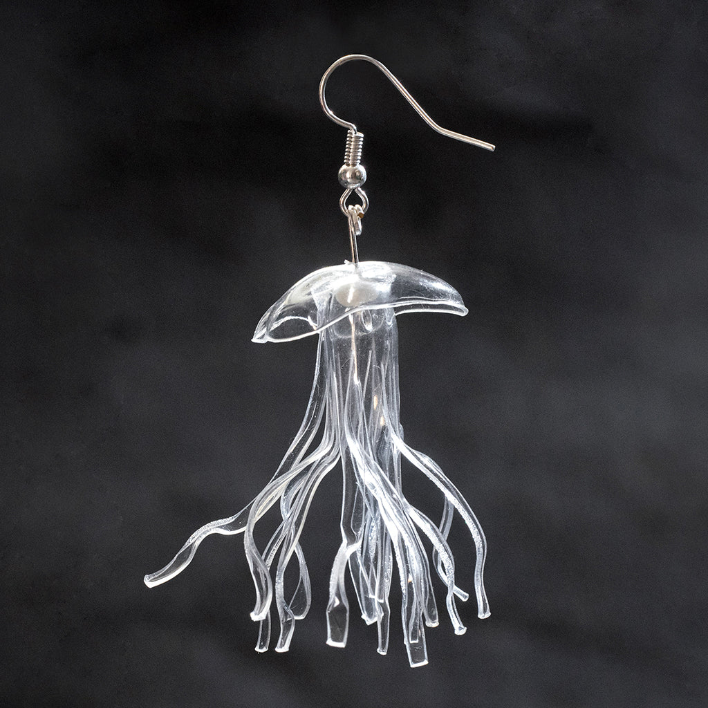 Clear Jellyfish Drop Earrings Upcycle with Jing 