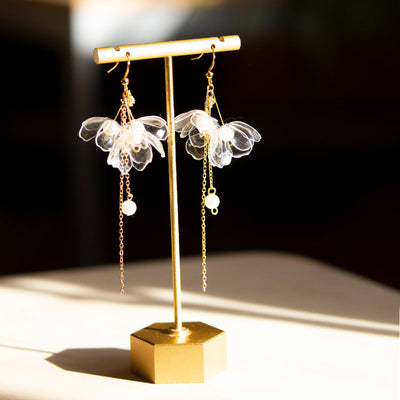 Clear Triple-Flower Drop Earrings Jewelry Upcycle with Jing 