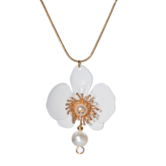 Butterfly Orchid Pearl Necklace - Blanc