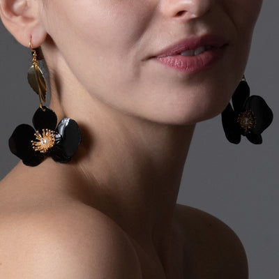 Butterfly Orchid Drop Earrings - Black