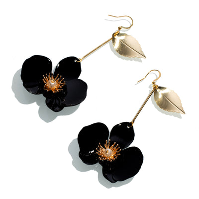 Butterfly Orchid Drop Earrings - Black