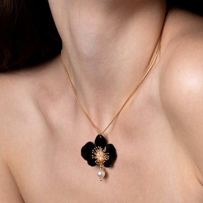 Black Butterfly Orchid Pearl Necklace
