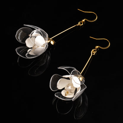 Clear & Blanc Double-Flower Earrings