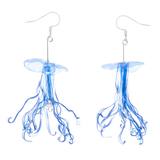 Blue Jellyfish Drop Earrings Jewelry Upcycle with Jing 